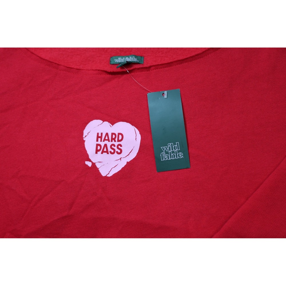 Wild Fable Womens Hard Pass Heart Sweatshirt Red XS Off Shoulder Pullover - Picture 3 of 6